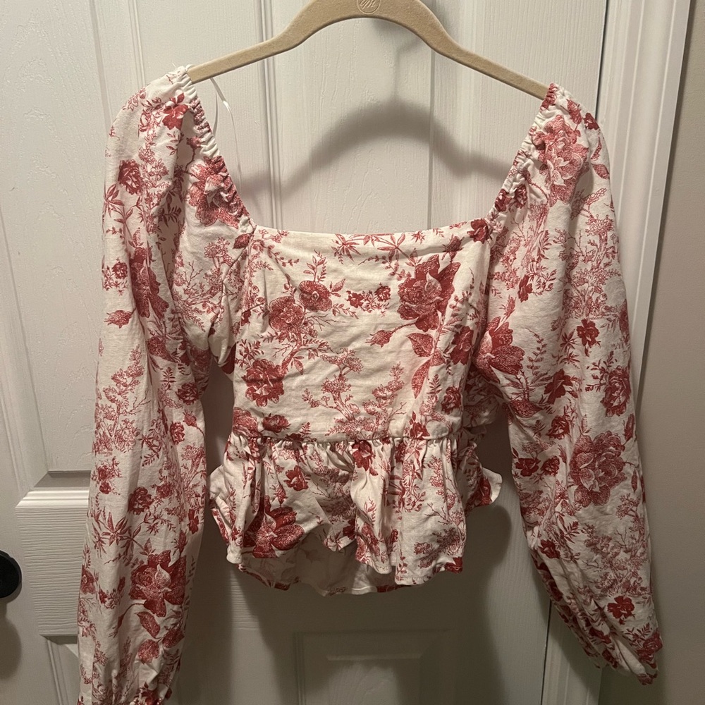 Francesca's Collections Red Floral Blouse